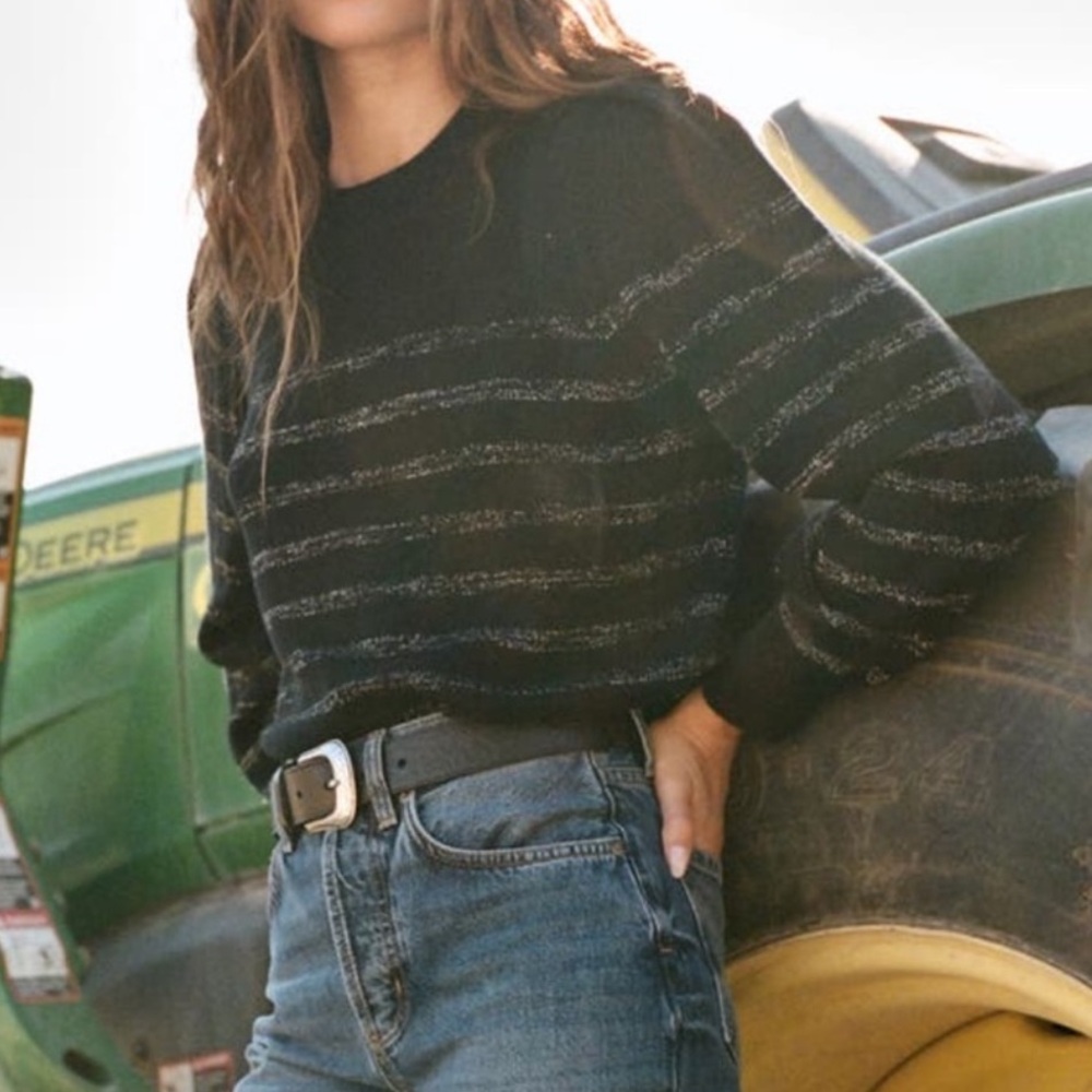 Rails Allegra Black Metallic Crew Neck Sweater L